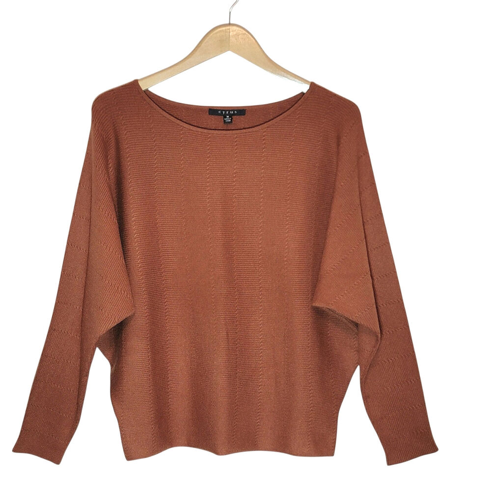 Cyrus NWT Dolman Sleeve Knit Pullover Sweater Rust Orange Scoopneck M Cozy - Picture 12 of 12
